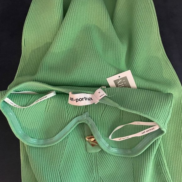 Self-Portrait Green Ribbed Middi Dress - Picture 2 of 6